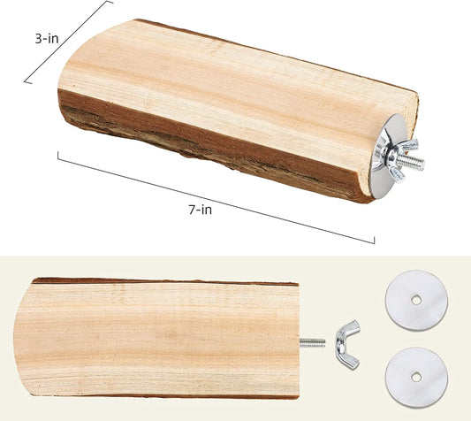Wooden tool with metal components and dimensions labeled on a beige background