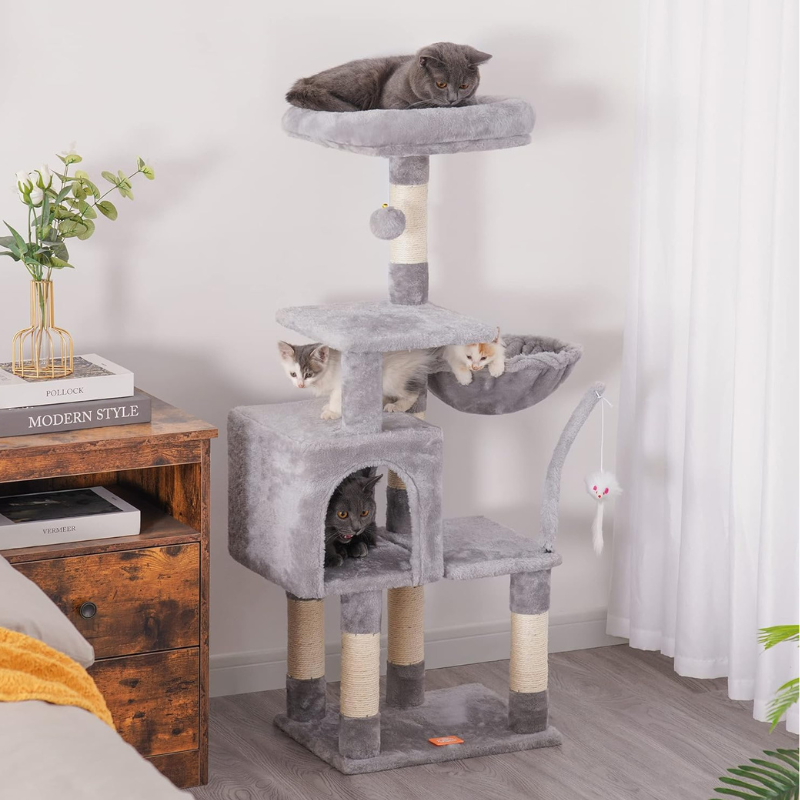 Cozy Cat Tree for Small Cats with Plush Hammock