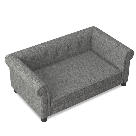 Gray fabric pet bed on a white background