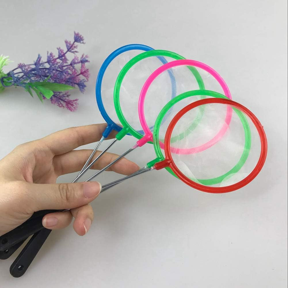 Hand holding colorful butterfly nets on a white background with flowers.