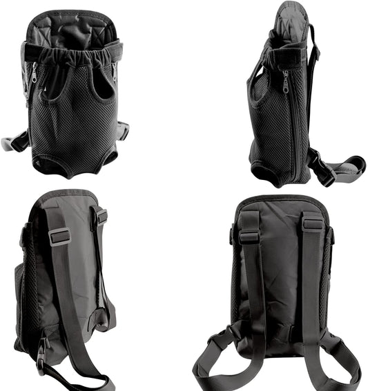 Black backpack shown from multiple angles on a white background