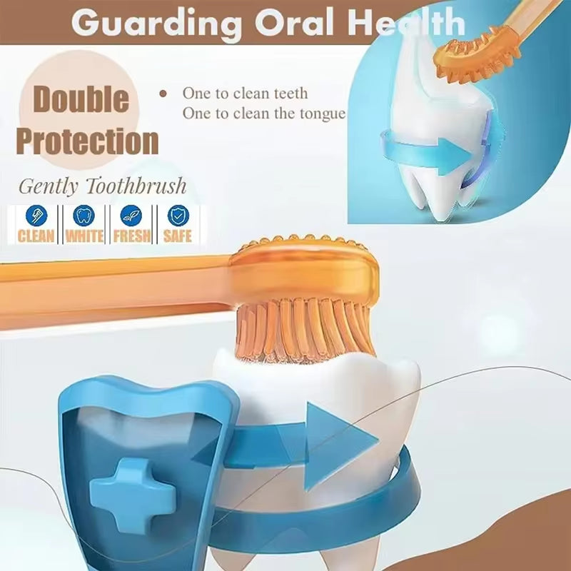 Gentle toothbrush with double protection feature on a white background.