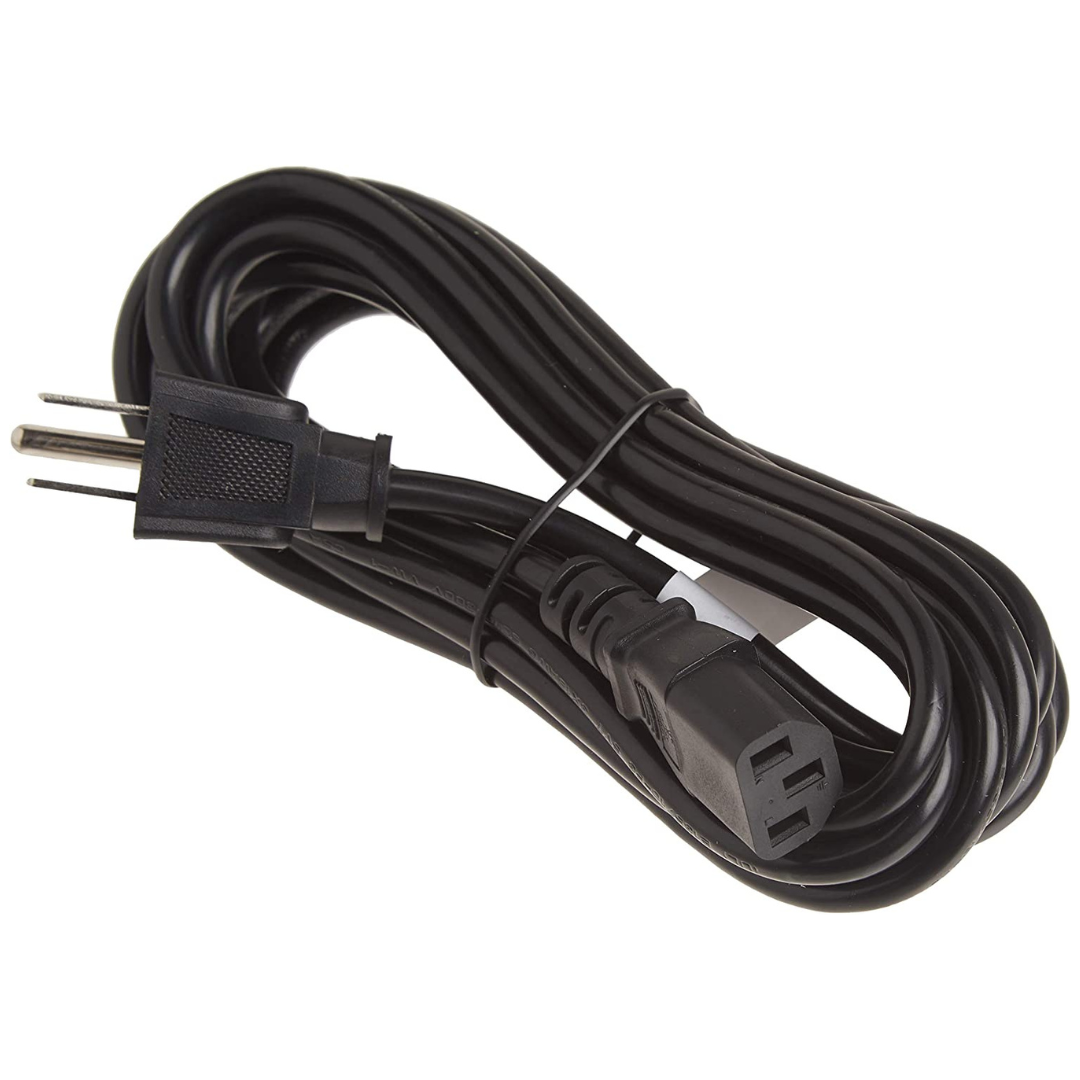 Black power cord with plugs on a white background