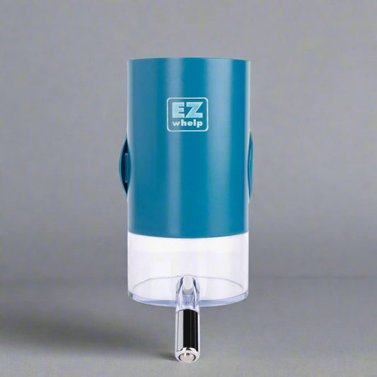 Blue and white device with 'EZ whelp' branding on a gray background