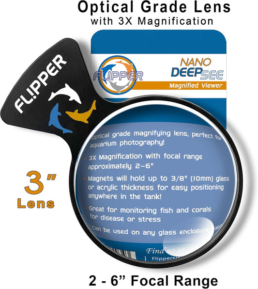 Flipper magnifying lens with 3X magnification and packaging on a white background