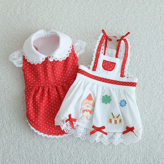 Dog dresses 2-piece set red
