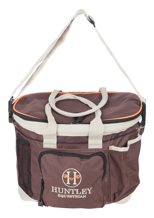 Brown equestrian bag with 'Huntley Equestrian' logo on a white background