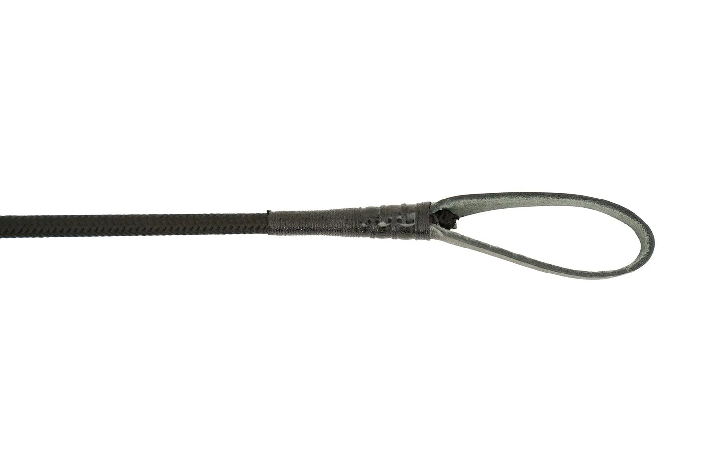 Black leather belt with a metal buckle on a white background