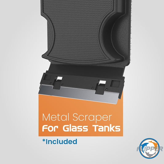 Metal scraper for glass tanks with a gray background