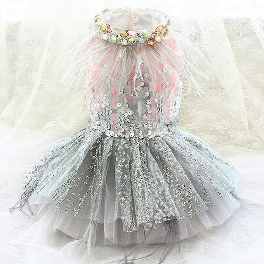 Children's dress with sequins and tulle on a white background