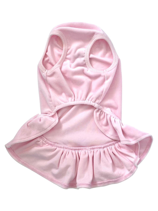 Velour Dress with Pink Bow and Pearls