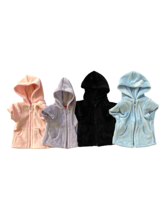 Velour Zip Front Hoodie, Lt. Pink