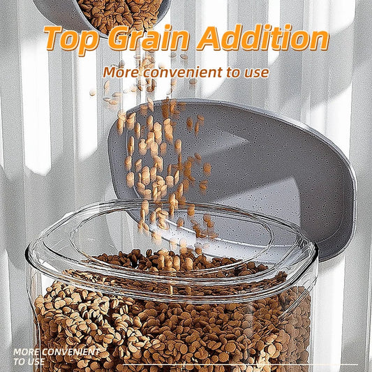 Top grain addition tool being used to add seeds into a container with text overlay.