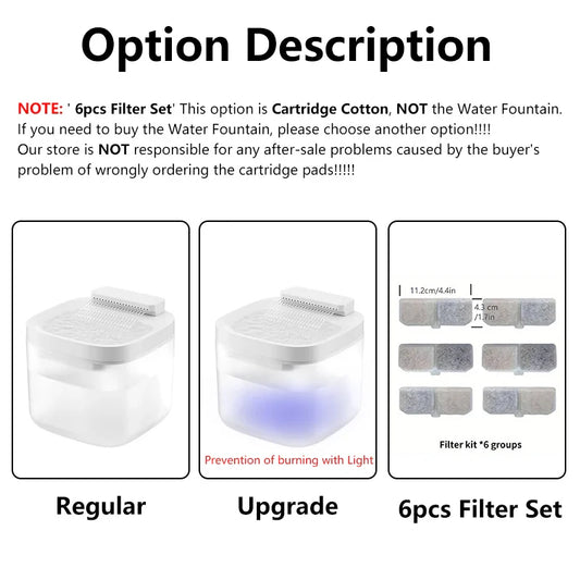 Product description with 'Regular', 'Upgrade', and '6pcs Filter Set' options displayed.