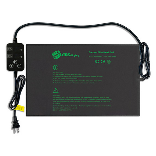 Carbon film heat pad with control panel and power cord on a white background
