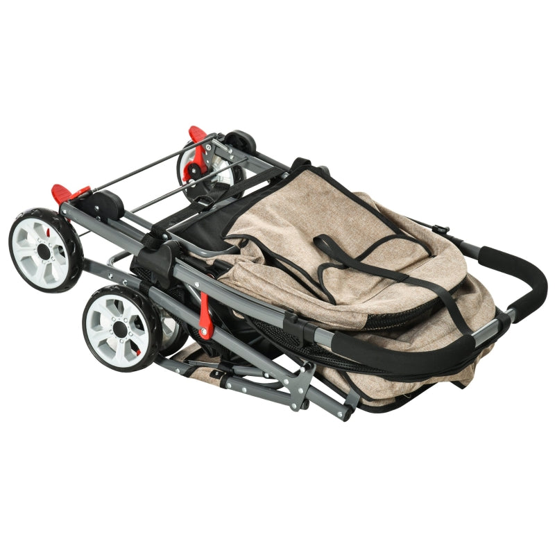 Stroller attachment with a beige bag on a white background