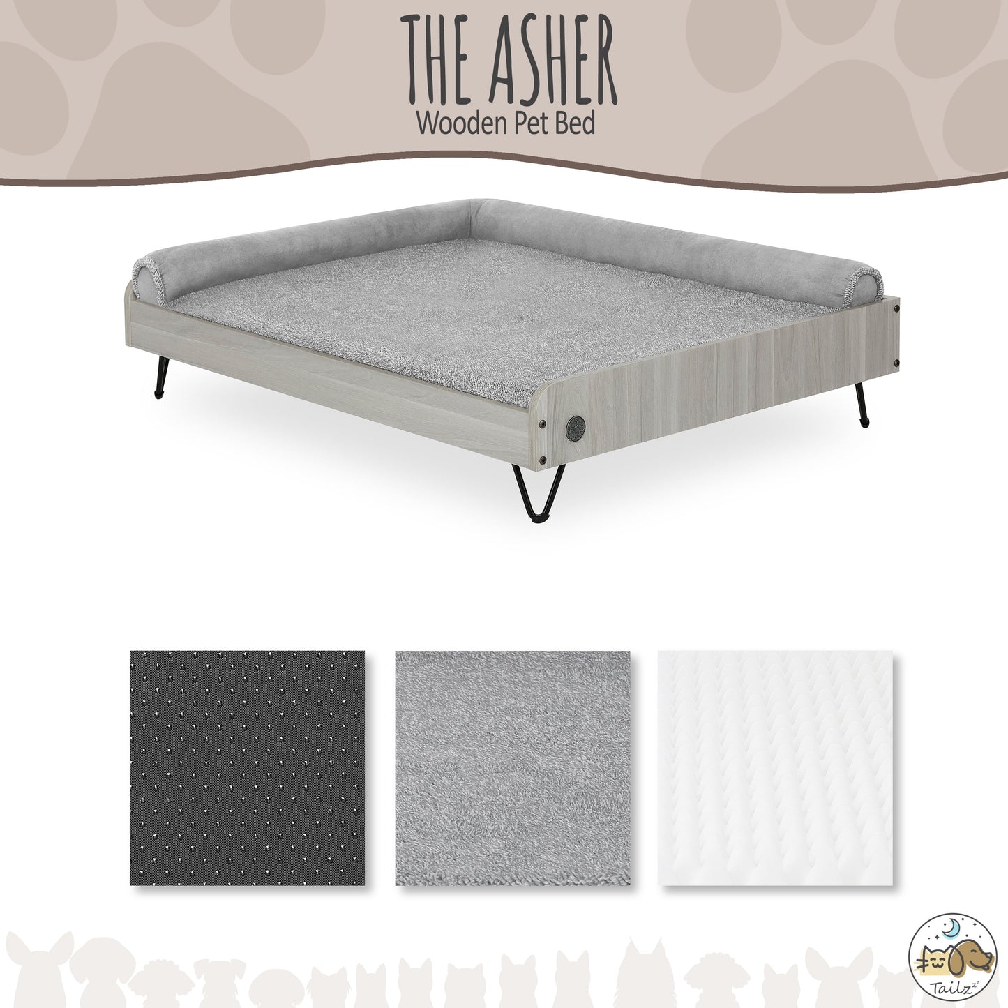 Asher Small Wooden Elevated Pet Bed with Mattress, Greenguard Gold Certified