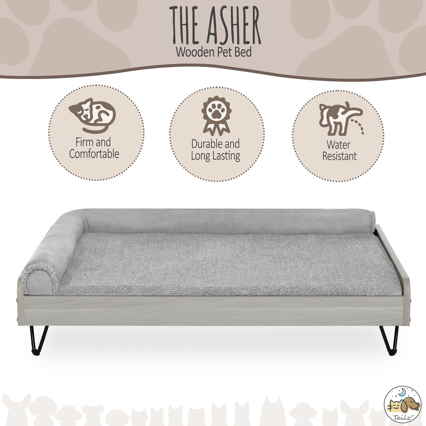 Asher Small Wooden Elevated Pet Bed with Mattress, Greenguard Gold Certified