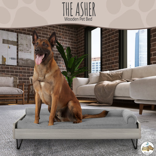 Asher Small Wooden Elevated Pet Bed with Mattress, Greenguard Gold Certified