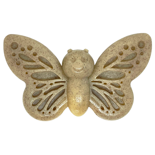 Decorative butterfly figurine with a textured surface on a white background