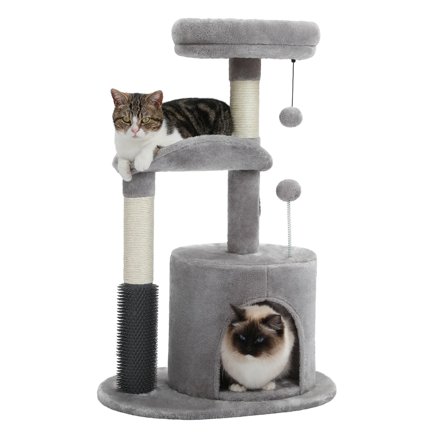 Cat Tree with two Cats on a white background.