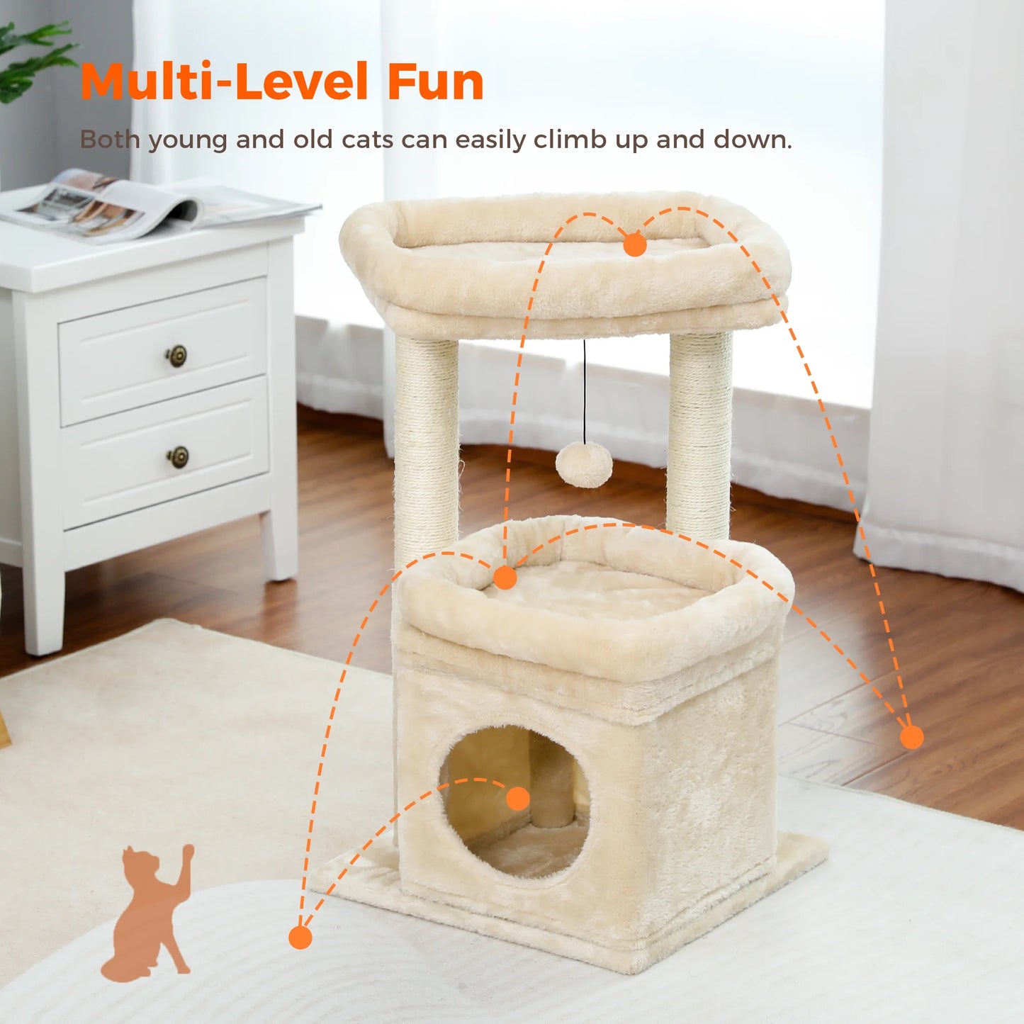 27 Cat Tree for Medium Cats Plush Condo and Scratching Posts Beige