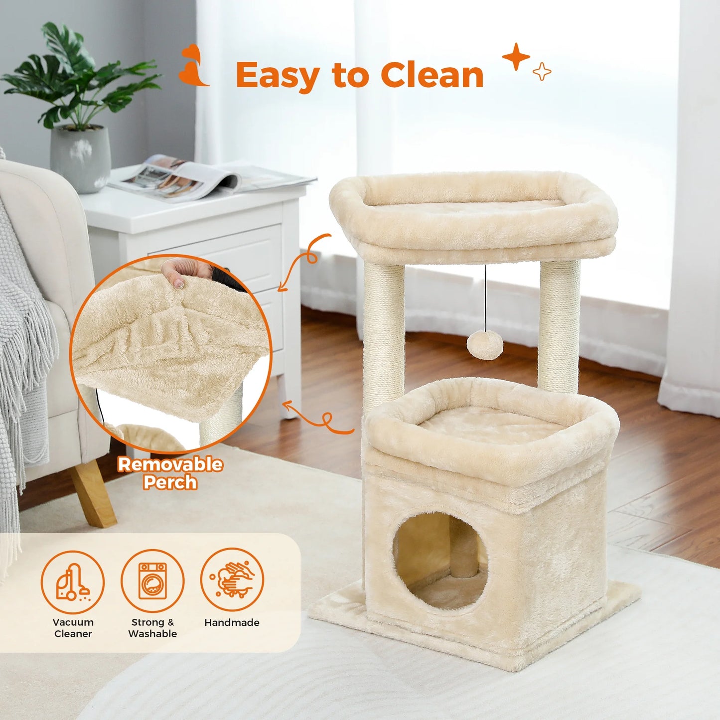27 Cat Tree for Medium Cats Plush Condo and Scratching Posts Beige