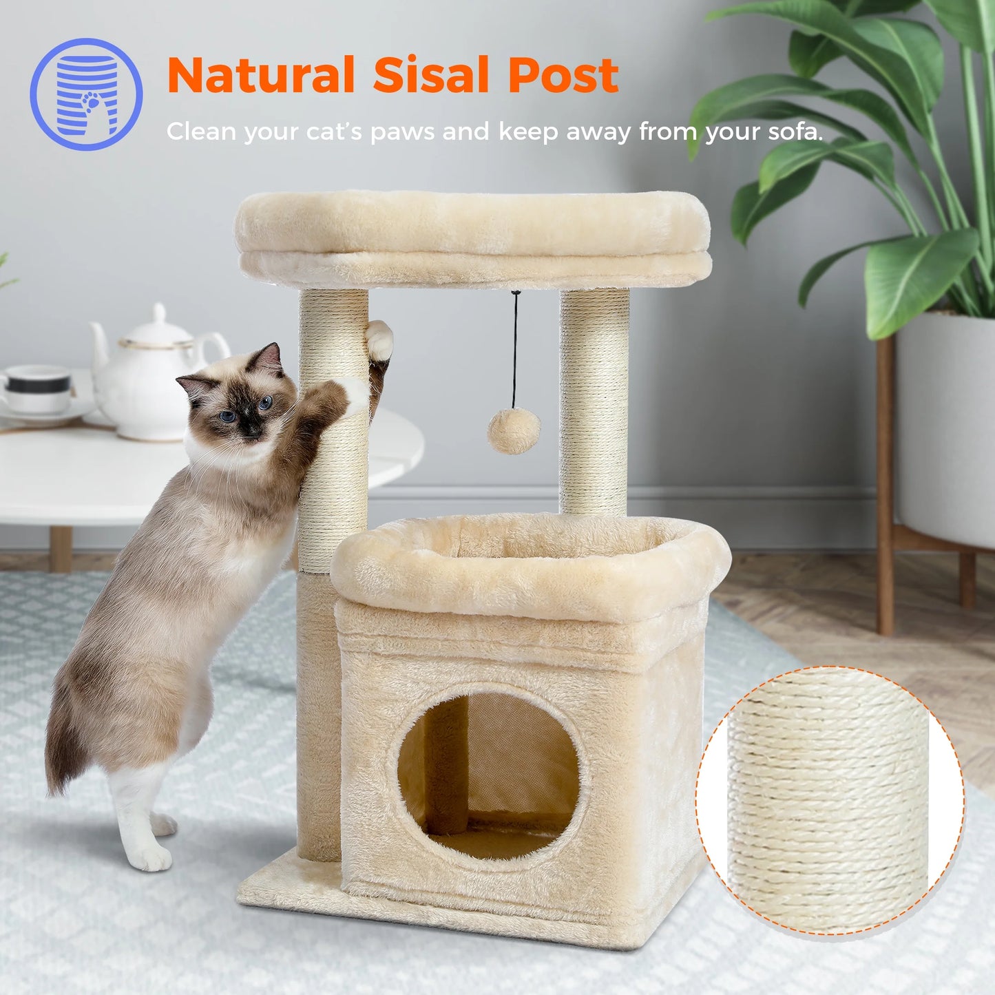 27 Cat Tree for Medium Cats Plush Condo and Scratching Posts Beige
