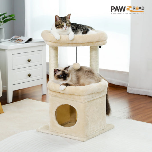 27 Cat Tree for Medium Cats Plush Condo and Scratching Posts Beige