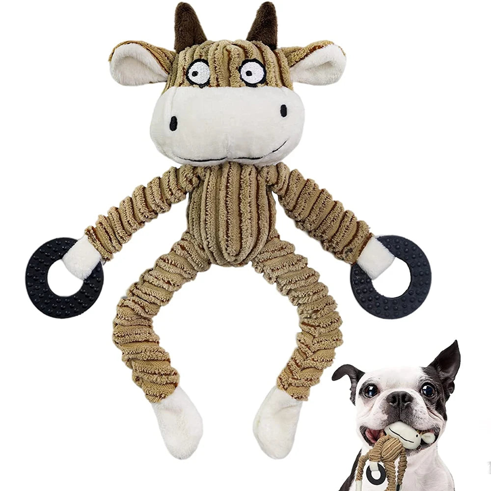 Squeaky Plush Puppy Toys - Dog Toy Shaped like a Goat with a Dog next to it on a white background.