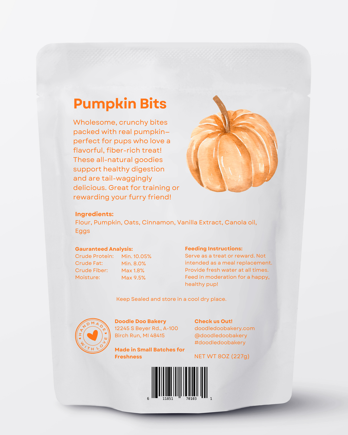 Homemade Dog Treats - π Pumpkin Bits Dog Biscuits 1/2lb