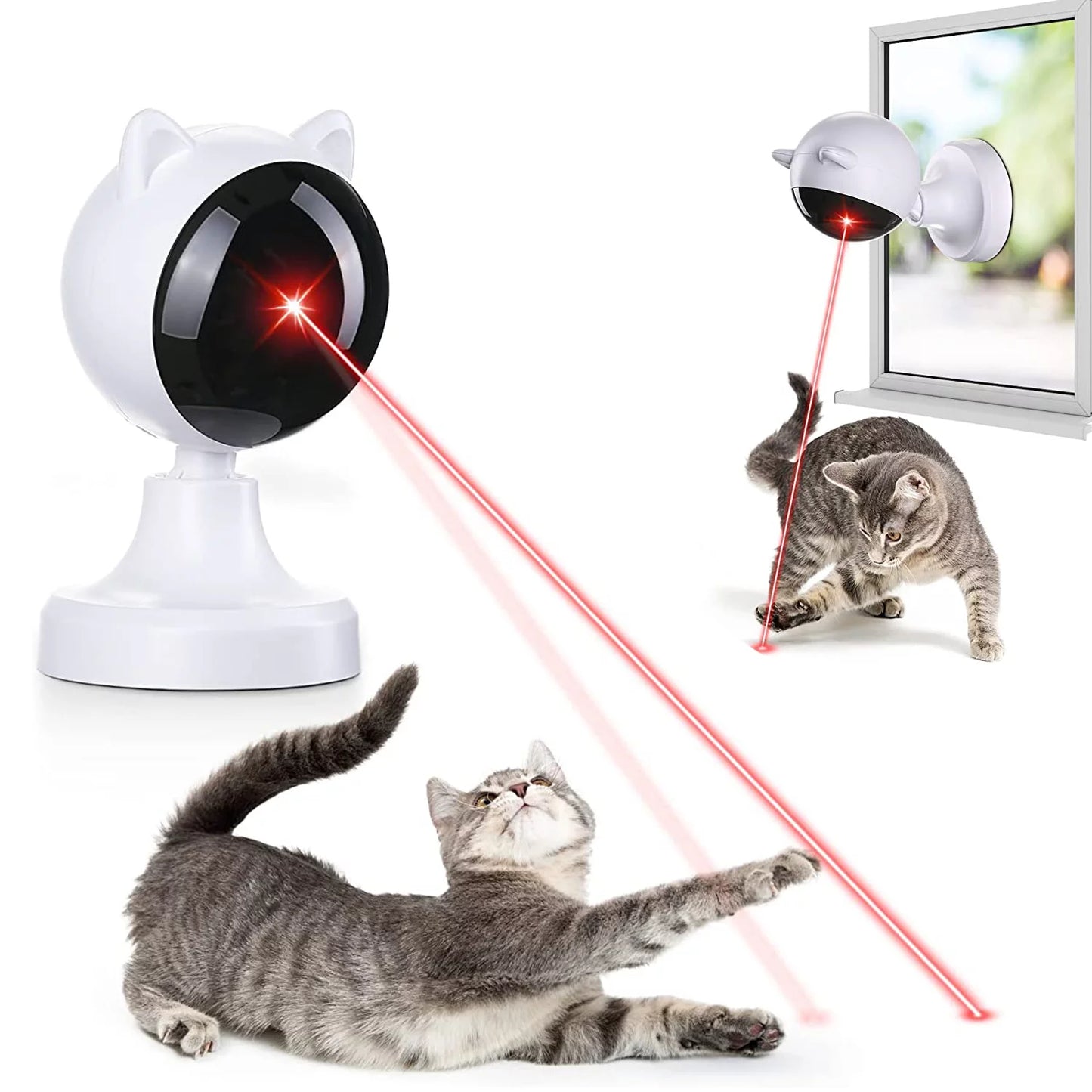 Cat Toy - With Red Laser Pointer and Cats Interacting with It.