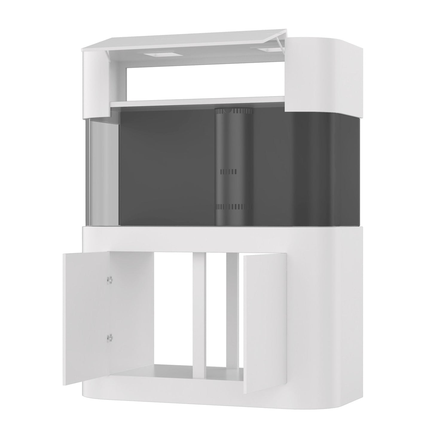 White corner TV stand with black screen