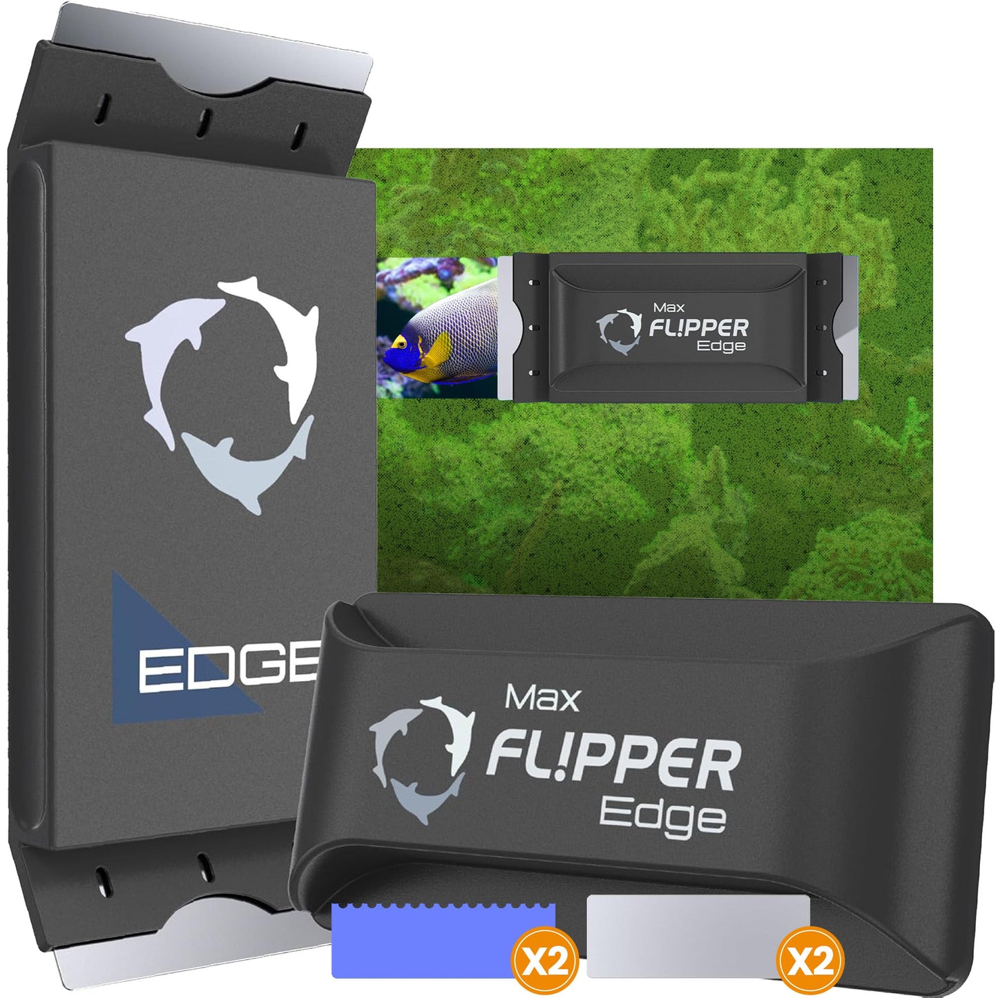 Max Flipper Edge device with packaging and a blurred background of a peacock.