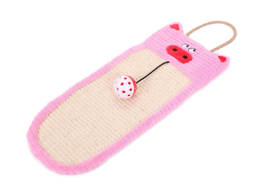 Pink and beige cat toy with a ladybug on a white background