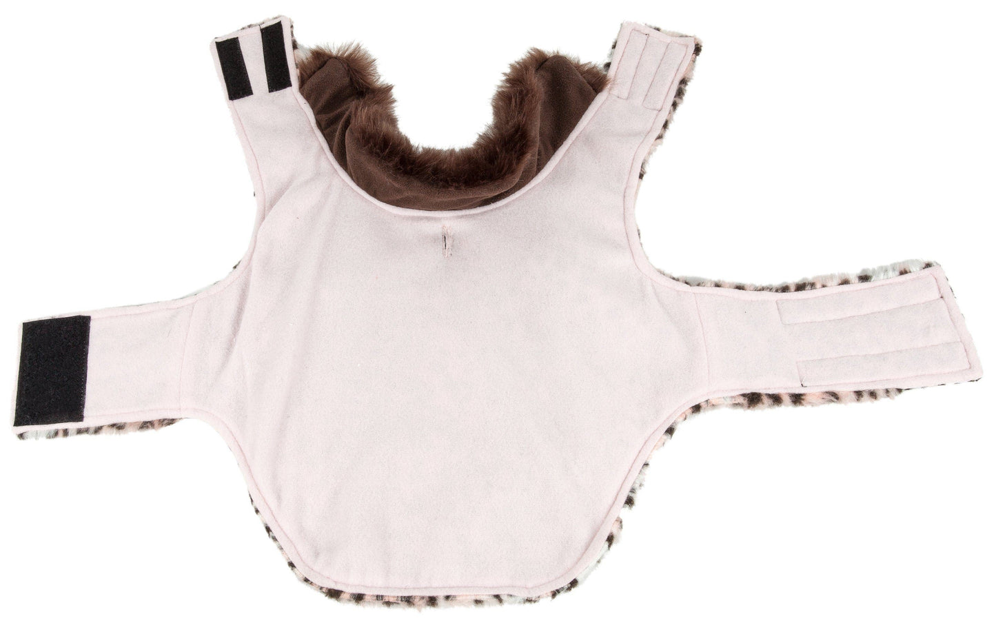 White equestrian saddle pad with brown fur lining on a white background