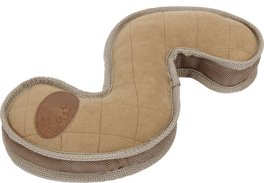 Beige travel pillow with mesh design on a white background