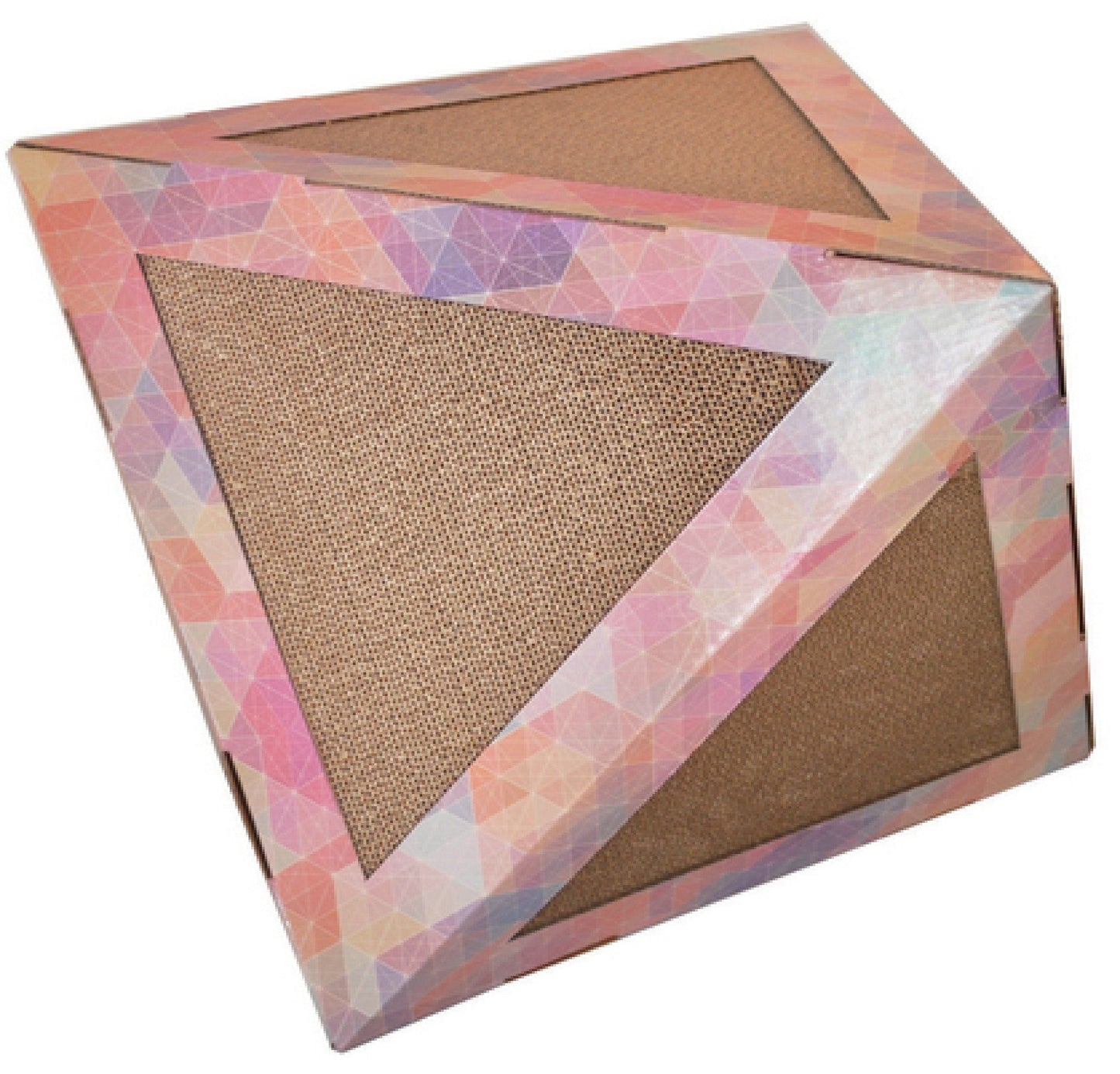 Square cardboard box with geometric pattern on a white background