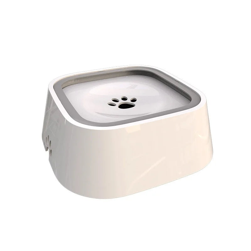 White pet water fountain with paw print on a white background.