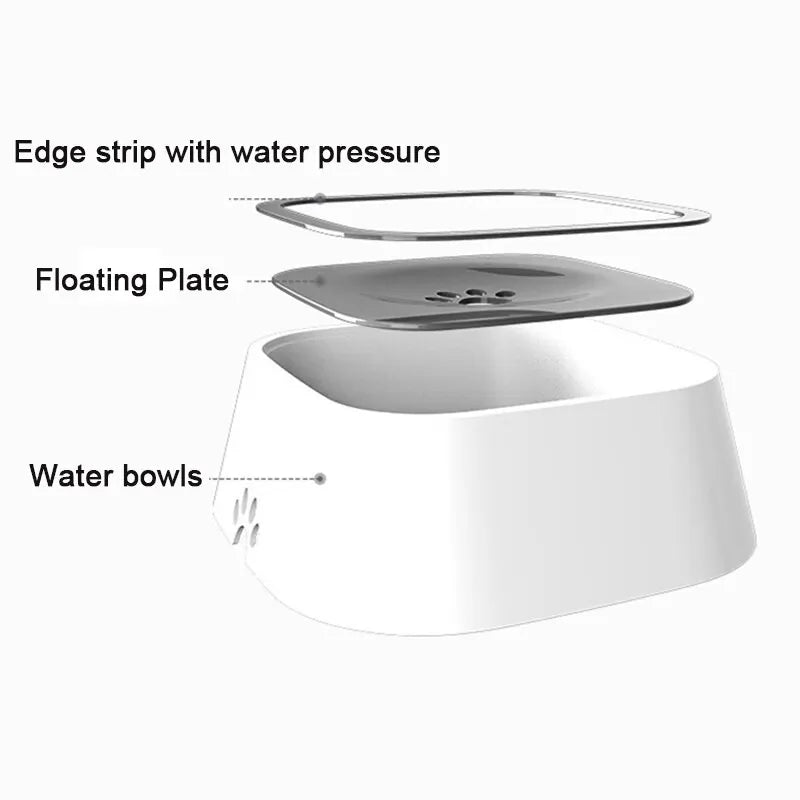 Diagram of a pet water fountain with labeled parts on a white background.