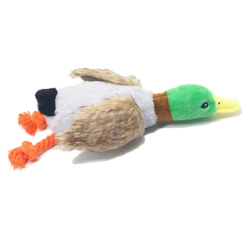 Plush toy duck with green head and gray body