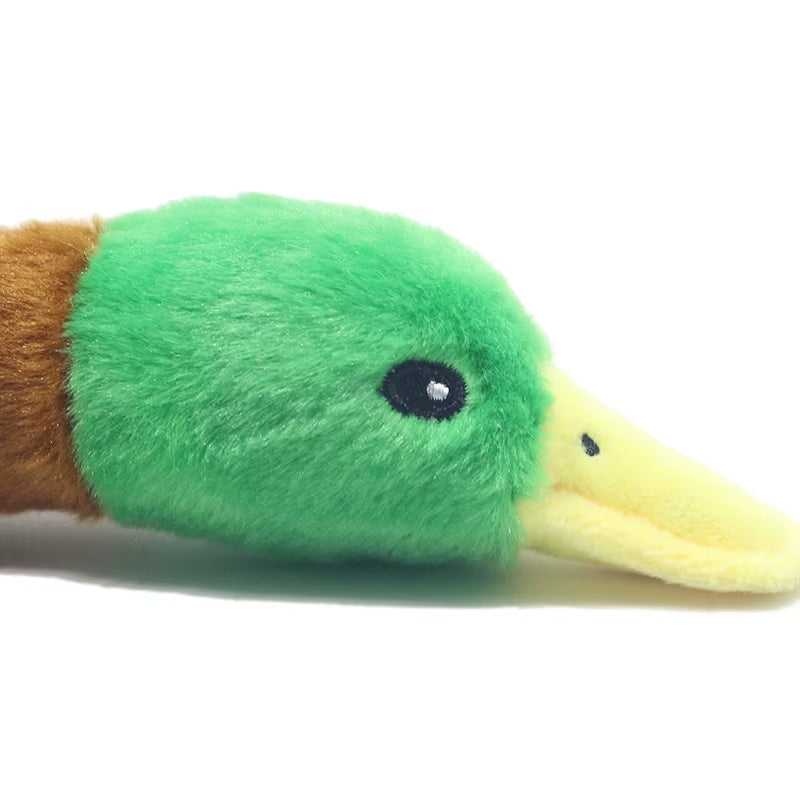 Plush toy duck with green head and gray body