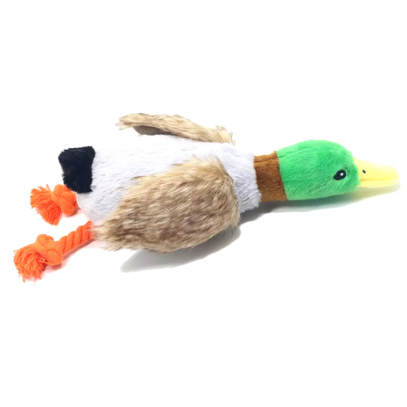 Plush toy duck with green head and gray body
