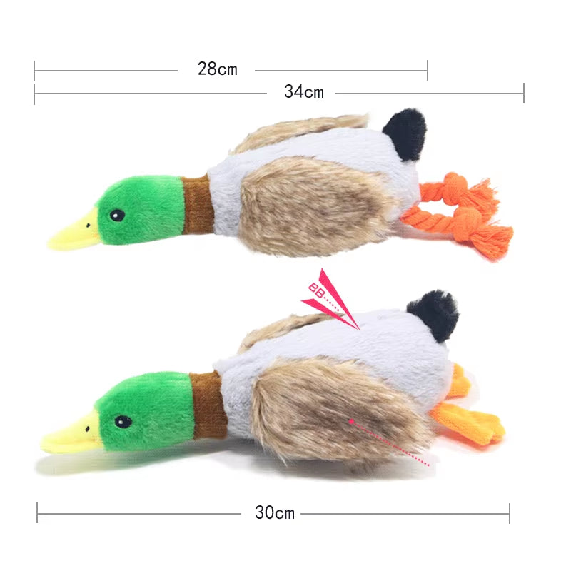 Plush toy duck with green head and gray body