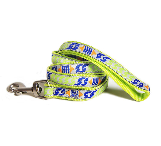 Dog leash with colorful pattern on a white background