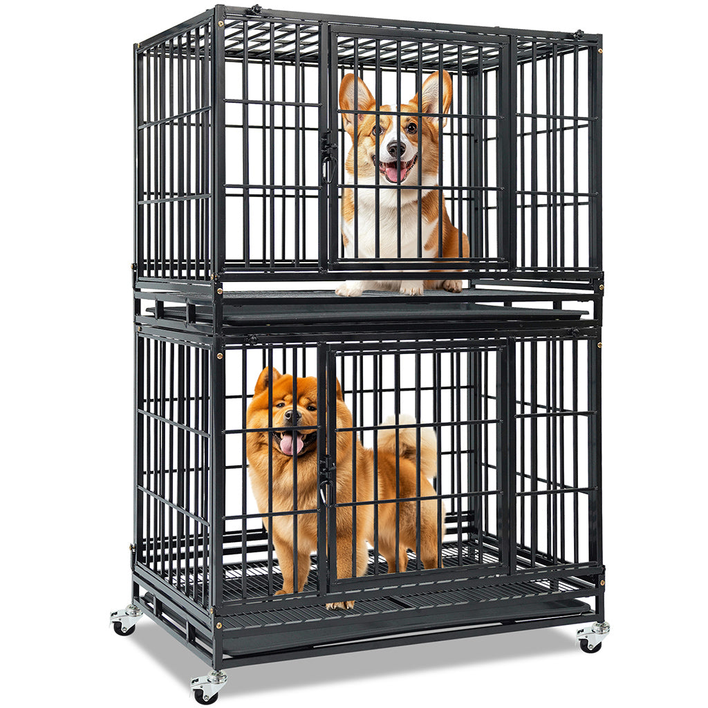 Two-tier dog crate on a white background