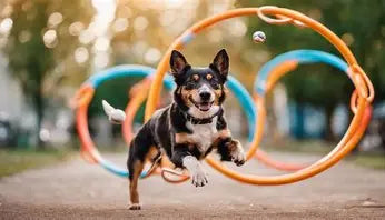 Dog jumping through hoops