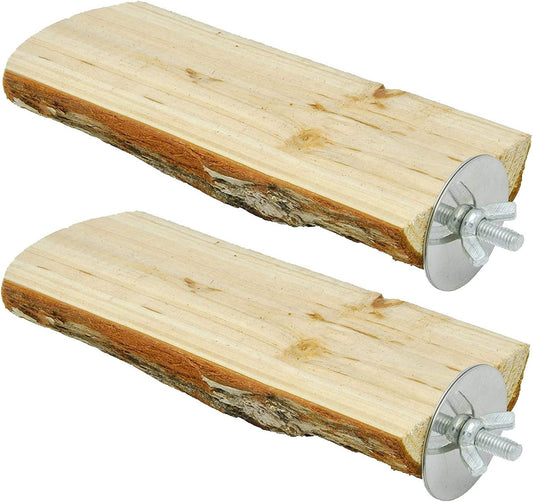 Two wooden boards with metal fixtures on a white background