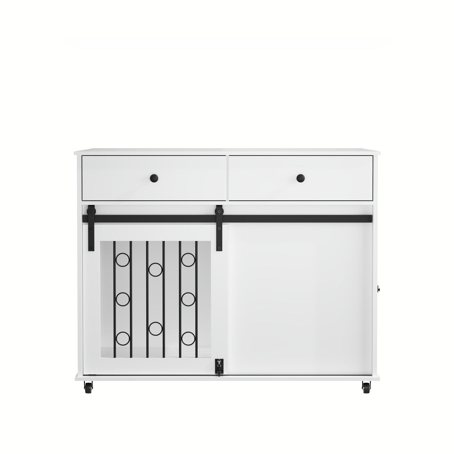 White bar cart with black accents on a white background