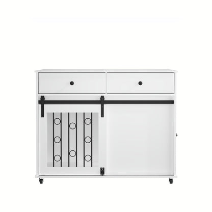 White bar cart with black accents on a white background
